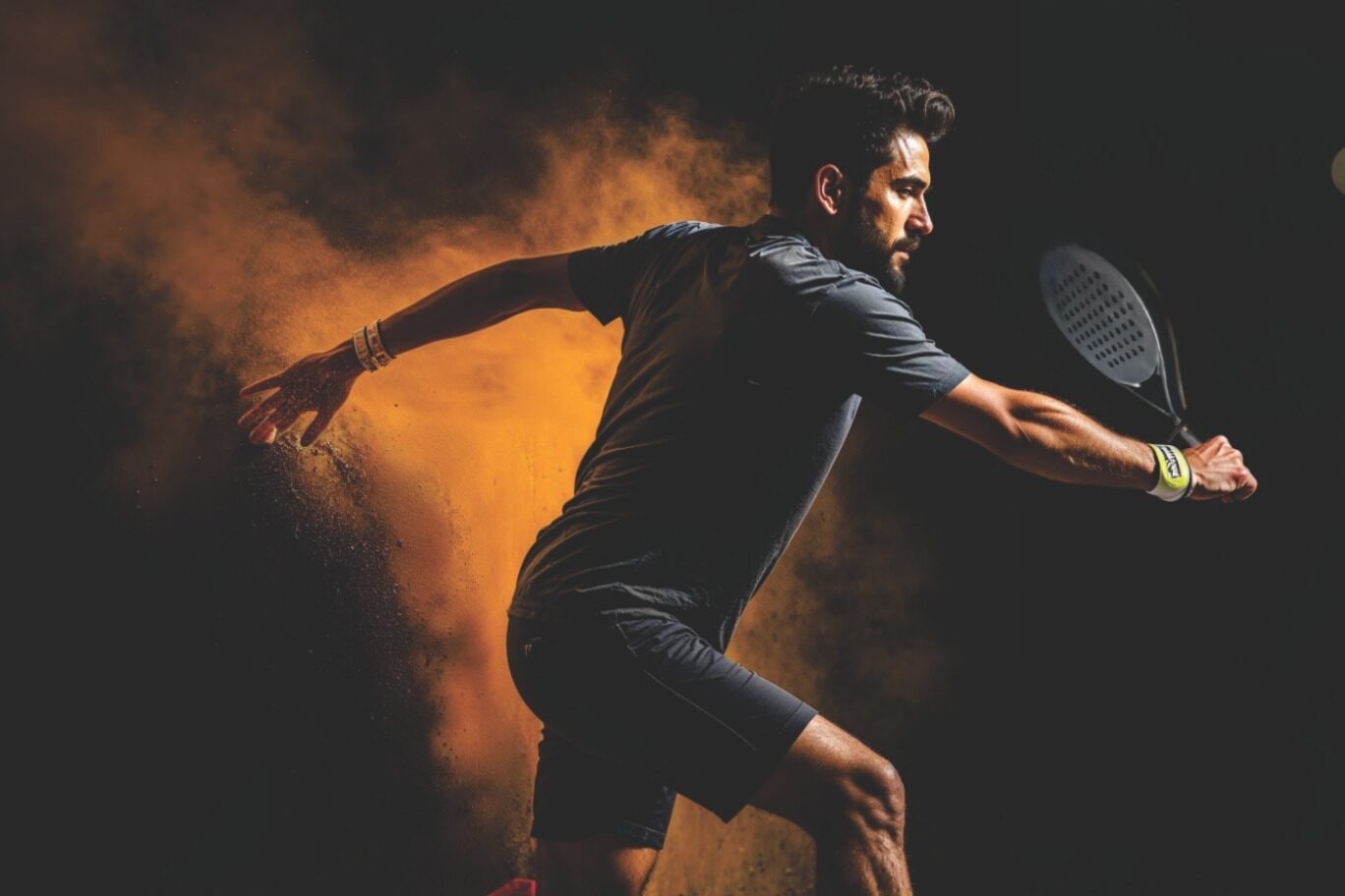 Man in a grey shirt playing pickleball